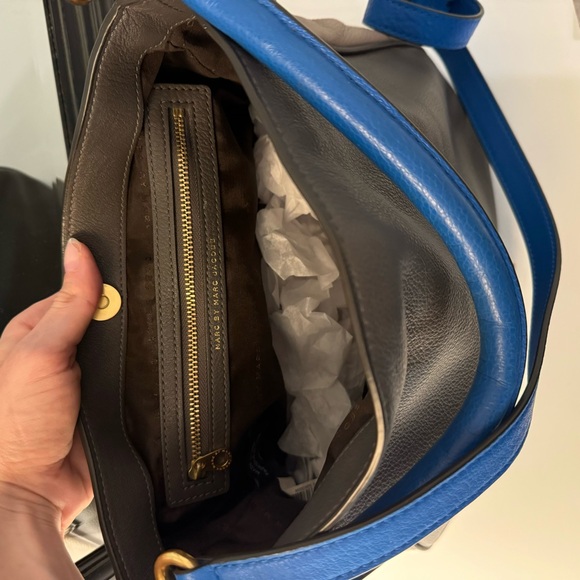 Marc by Marc Jacobs women’s crossbody leather hobo bag purse blue gray gold - Picture 11 of 15